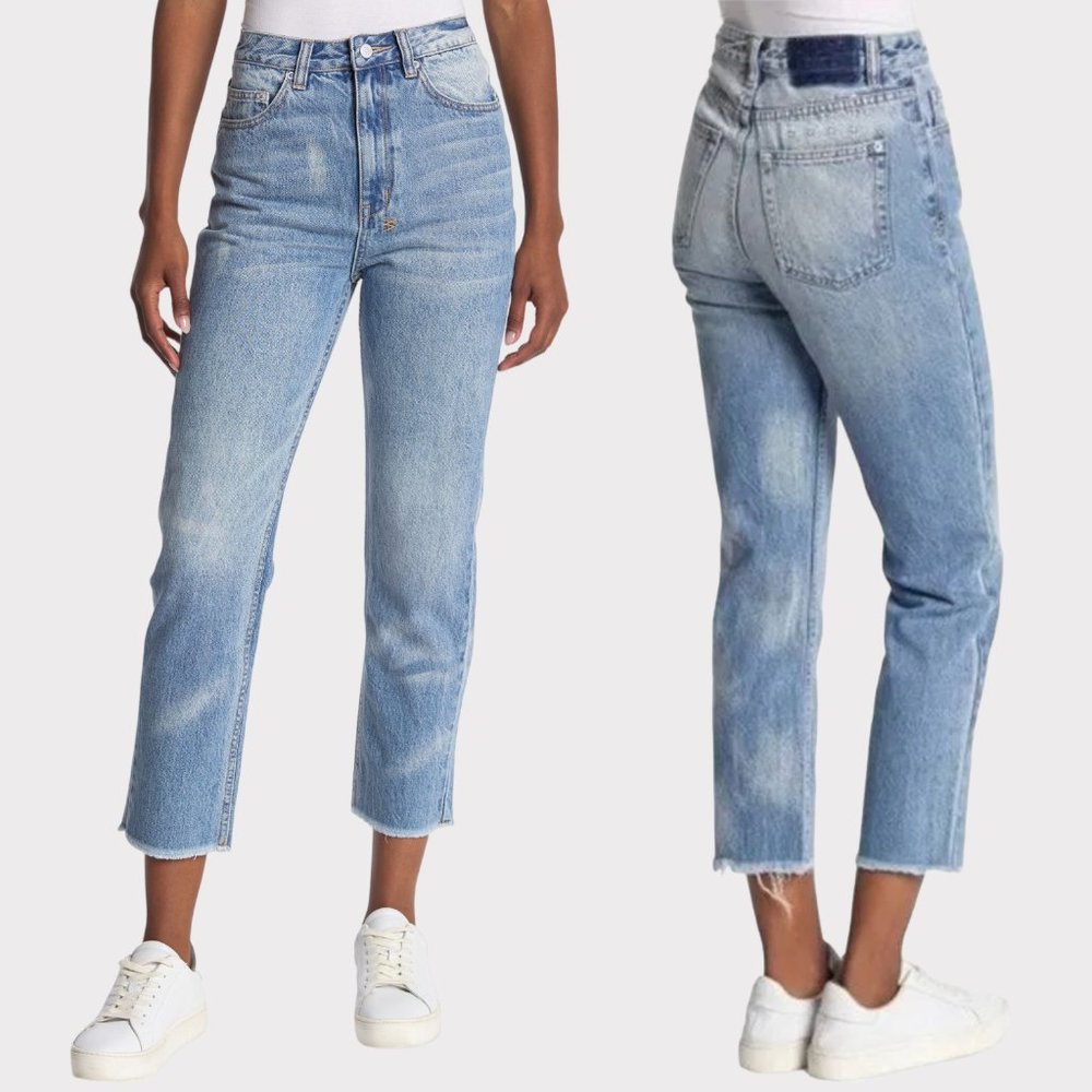 Ksubi Women's Chlo Wasted Blue Marble High-Waist Straight Raw Hem Jeans Size 27
